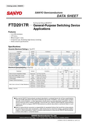 FTD2017R datasheet - N-Channel Silicon MOSFET General-Purpose Switching Device