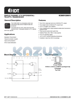 8512061AGILF datasheet - SINGLE CHANNEL 0.7V DIFFERENTIALTO-LVTTL TRANSCEIVER