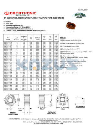 DR361-2-273 datasheet - HIGH CURRENT, HIGH TEMPERATURE INDUCTORS