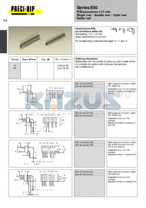852-90-016-20-002 datasheet - PCB connectors 1.27 mm Single row / double row / triple row Solder tail