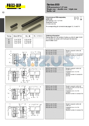 853-91-016-10-001 datasheet - PCB connectors 1.27 mm Single row / double row / triple row Solder tail