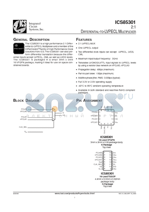 85301AG datasheet - 2:1 DIFFERENTIAL-TO-LVPECL MULTIPLEXER