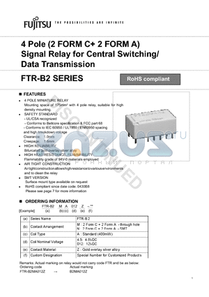 FTR-B2MA4.5Z datasheet - 4 Pole (2 FORM C 2 FORM A) Signal Relay for Central Switching/ Data Transmission