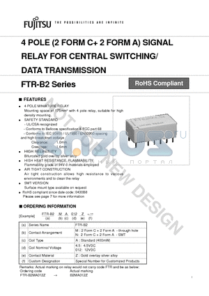 FTR-B2NA4.5Z datasheet - 4 POLE (2 FORM C  2 FORM A) SIGNAL RELAY FOR CENTRAL SWITCHING/ DATA TRANSMISSION