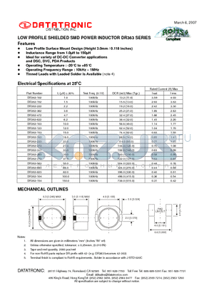 DR363-273 datasheet - LOW PROFILE SHIELDED SMD POWER INDUCTOR