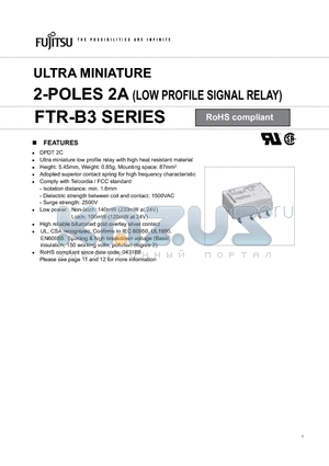 FTR-B3GA009Z datasheet - ULTRA MINIATURE 2-POLES 2A (LOW PROFILE SIGNAL RELAY)