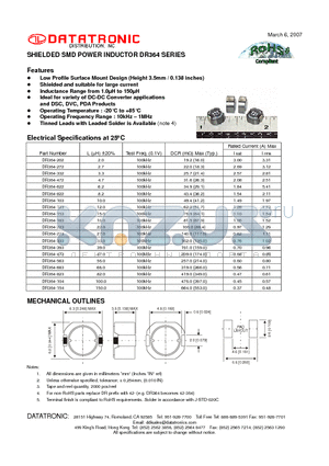 DR364-223 datasheet - SHIELDED SMD POWER INDUCTOR