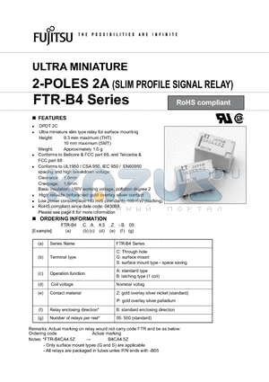FTR-B4GA1.5Z datasheet - ULTRA MINIATURE 2-POLES 2A (SLIM PROFILE SIGNAL RELAY)
