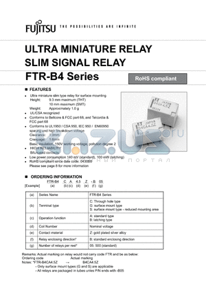 FTR-B4GB012Z-B05 datasheet - ULTRA MINIATURE RELAY SLIM SIGNAL RELAY