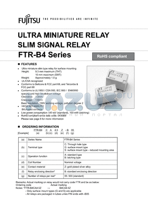 FTR-B4SB1.5Z-B05 datasheet - ULTRA MINIATURE RELAY SLIM SIGNAL RELAY