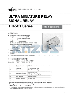 FTR-C1CB024G datasheet - ULTRA MINIATURE RELAY SIGNAL RELAY