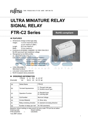FTR-C2CA003GB05 datasheet - ULTRA MINIATURE RELAY SIGNAL RELAY
