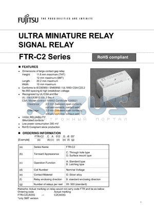 FTR-C2GB005GB05 datasheet - ULTRA MINIATURE RELAY SIGNAL RELAY