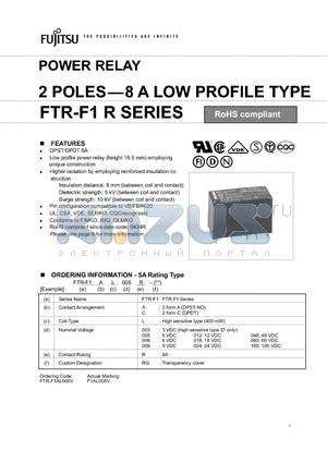 FTR-F1AL024RRG datasheet - FTR-F1 R SERIES 2 POLES-8 A LOW PROFILE TYPE
