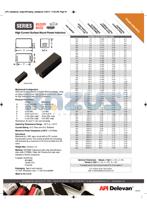 8532-01L datasheet - High Current Surface Mount Power Inductors