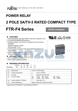 FTR-F4AK048T datasheet - POWER RELAY 2 POLE 5A/TV-3 RATED COMPACT TYPE
