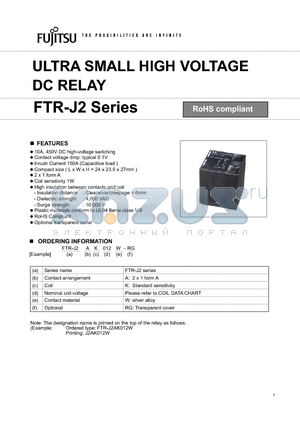 FTR-J2AK110W datasheet - Ultra small High Voltage DC Relay