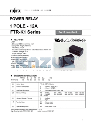 FTR-K1CK012EMBBG datasheet - POWER RELAY 1 POLE - 12A