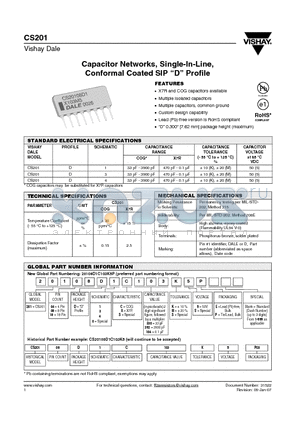CS20118D0C103K5E datasheet - Capacitor Networks, Single-In-Line, Conformal Coated SIP D Profile