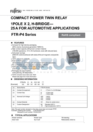 FTR-P4CN009W1 datasheet - COMPACT POWER TWIN RELAY 1POLE X 2, H-BRIDGE - 25 A FOR AUTOMOTIVE APPLICATIONS