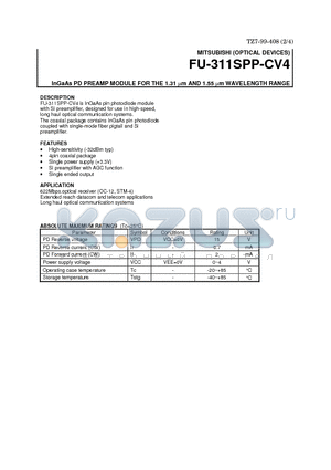 FU-311SPP-CV4 datasheet - InGaAs PD PREAMP MODULE FOR THE 1.31 um AND 1.55 um WAVELENGTH RANGE