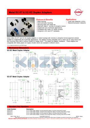 85335-0009 datasheet - Metal SC-ST & SC-SC Duplex Adapters
