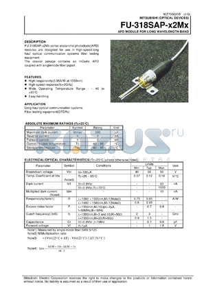 FU-318SAP-V2M3 datasheet - APD MODULE FOR LONG WAVELENGTH BAND