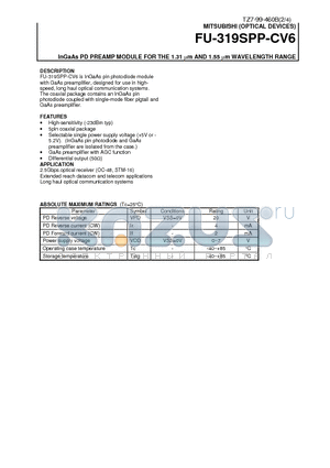 FU-319SPP-CV6 datasheet - InGaAs PD PREAMP MODULE FOR THE 1.31 um AND 1.55 um WAVELENGTH RANGE