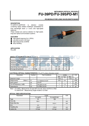 FU-39SPD-M1 datasheet - PD MODULE FOR LONG WAVELENGTH BAND