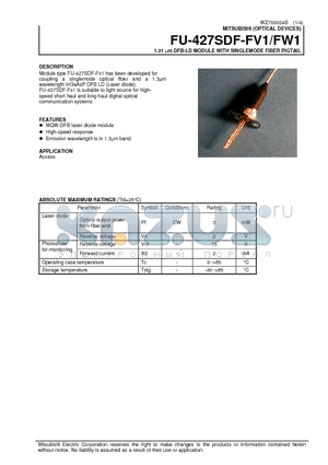 FU-427SDF-FV1 datasheet - 1.31 um DFB-LD MODULE WITH SINGLEMODE FIBER PIGTAIL