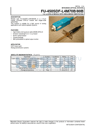 FU-450SDF-L4M70B datasheet - 1.31 um DFB-LD MODULE WITH SINGLEMODE FIBER PIGTAIL