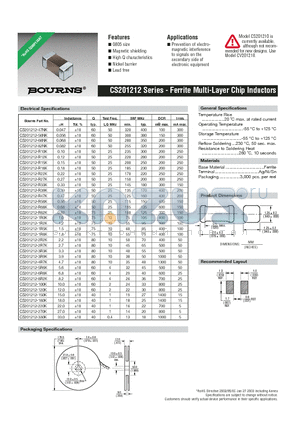 CS201212-180K datasheet - Ferrite Multi-Layer Chip Inductors