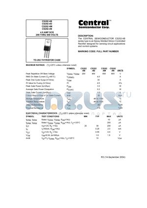 CS202-4B datasheet - 4.0 AMP SCR 200 THRU 800 VOLTS