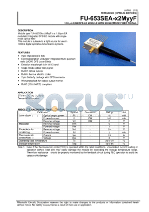 FU-653SEA-W57F datasheet - 1.55 lm EAM/DFB-LD MODULE WITH SINGLEMODE FIBER PIGTAIL