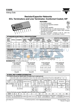 CS20604AS100G330KE datasheet - Resistor/Capacitor Networks ECL Terminators and Line Terminator, Conformal Coated, SIP