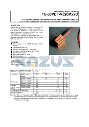 FU-68PDF-520M42B datasheet - 1.55 um DFB-LD MODULE WITH POLARIZATION MAINTAINING FIBER PIGTAIL (WAVELENGTH SELECTED, BIAS CIRCUIT INTEGRATED, DIGITAL APPLICATION)