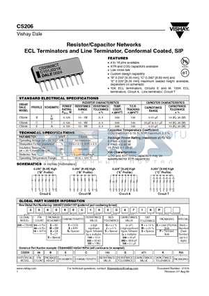 CS20604EC333S392KE datasheet - Resistor/Capacitor Networks ECL Terminators and Line Terminator, Conformal Coated, SIP
