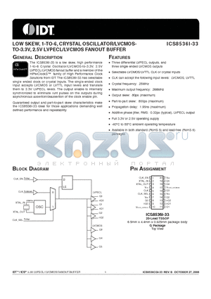 8536CGI-33 datasheet - LOW SKEW, 1-TO-6, CRYSTAL OSCILLATOR/LVCMOSTO-3.3V, 2.5V LVPECL/LVCMOS FANOUT BUFFER