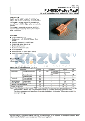 FU-68SDF-V902M9F datasheet - 1.55 um DFB-LD MODULE WITH SINGLEMODE FIBER PIGTAIL