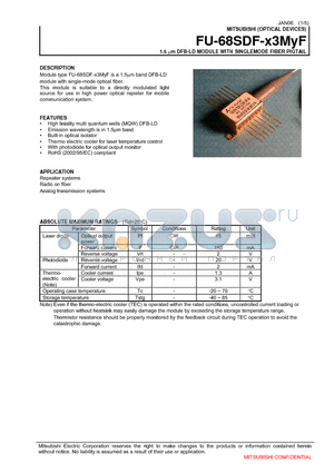 FU-68SDF-W3M2F datasheet - 1.5 um DFB-LD MODULE WITH SINGLEMODE FIBER PIGTAIL