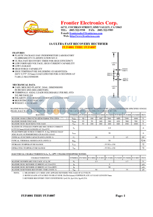 FUF4007 datasheet - 1A ULTRA FAST RECOVERY RECTIFIER