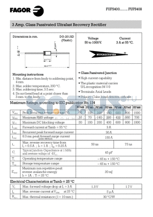 FUF5404 datasheet - 3 Amp. Glass Passivated Ultrafast Recovery Rectifier