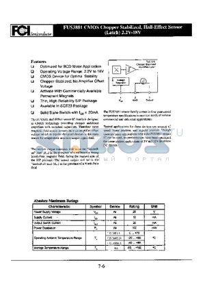 FUS3881 datasheet - COMS Chopper Stabilized, Hall-Effect Sensor