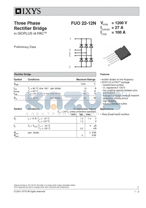 FUO22-12N datasheet - Three Phase Rectifier Bridge in ISOPLUS i4-PACTM