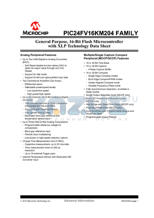 FV16KM102 datasheet - General Purpose, 16-Bit Flash Microcontroller with XLP Technology Data Sheet