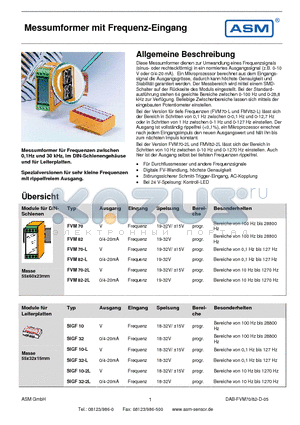 FVM82 datasheet - Messumformer mit Frequenz-Eingang