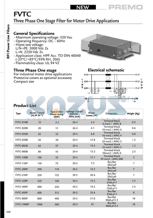 FVTC-150P datasheet - Three Phase One Stage Filter for Motor Drive Applications