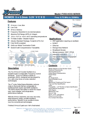 FVXO-HC53 datasheet - HCMOS 5 x 3.2mm 3.3V VCXO