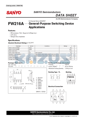 FW216A datasheet - N-Channel Silicon MOSFET General-Purpose Switching Device Applications