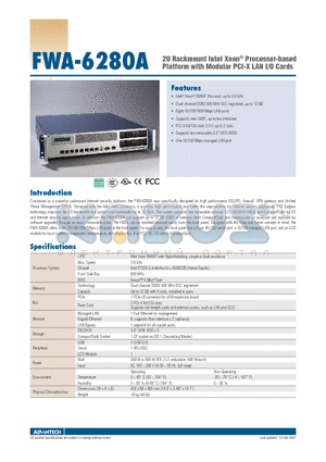 FWA-6280-ASE datasheet - 2U Rackmount Intel Xeon^ Processor-based Platform with Modular PCI-X LAN I/O Cards